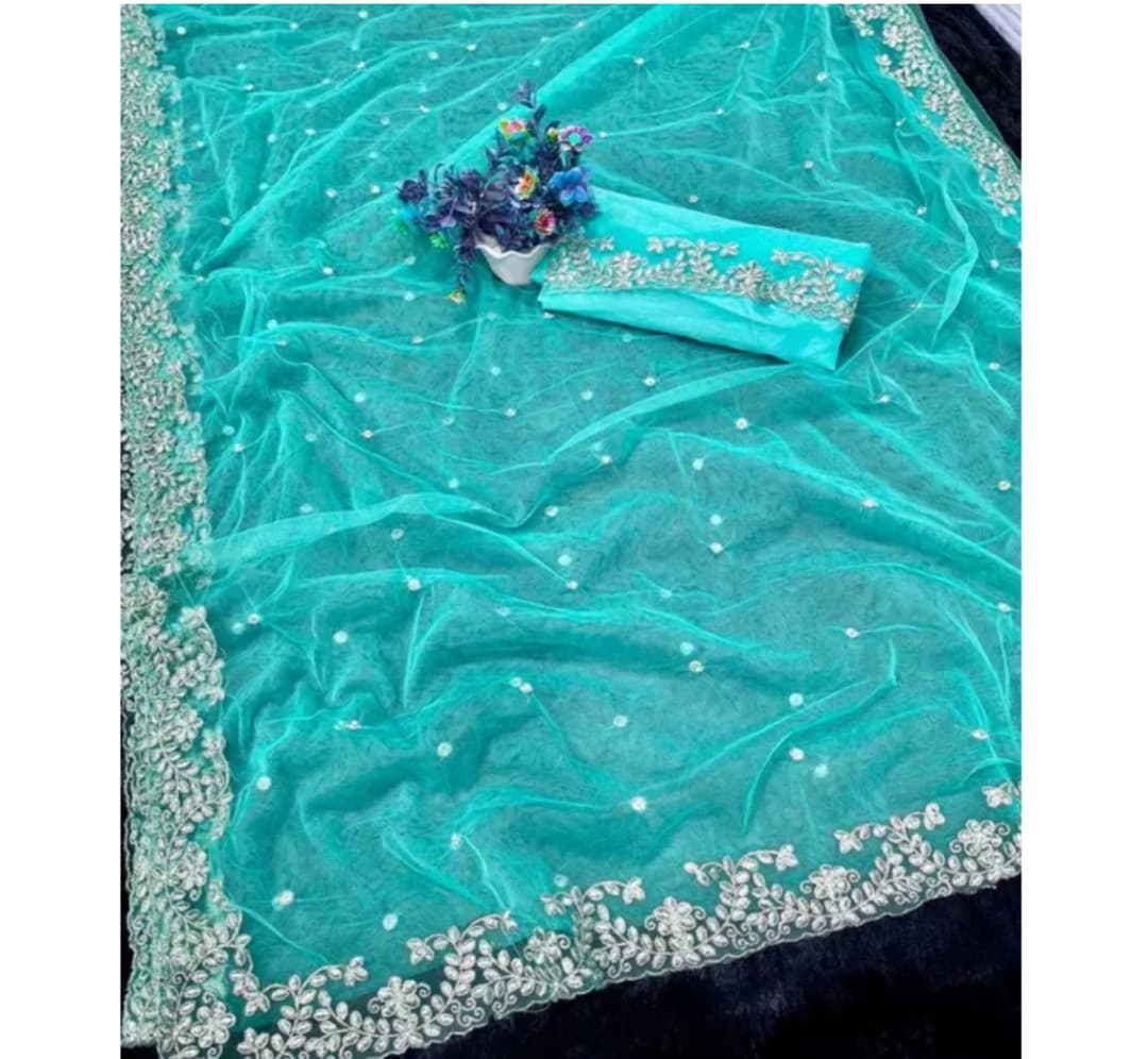 Embroidered Net Saree with Unstitched Blouse 1
