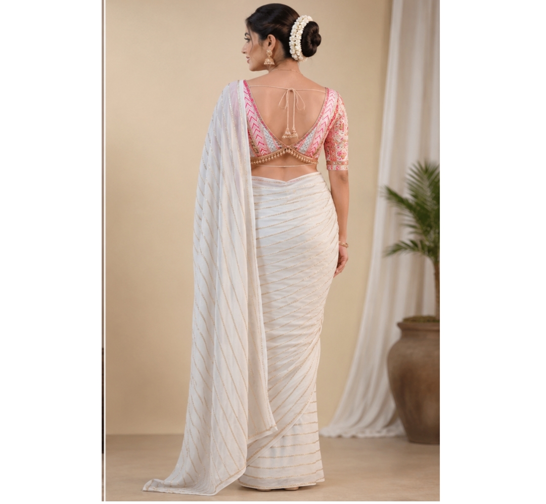 Awafu Embroidered Stripe Georgette Saree 2
