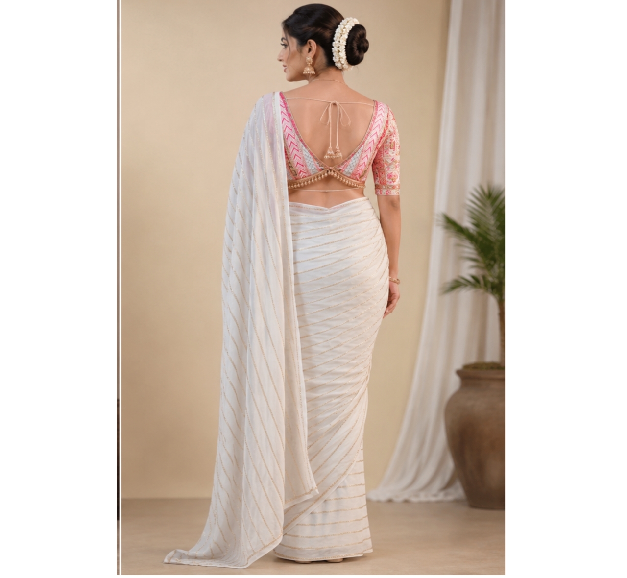 Awafu Embroidered Stripe Georgette Saree 2