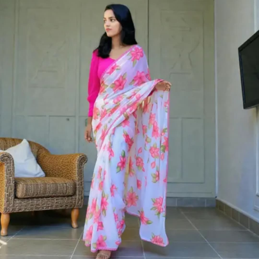 Daily Wear Style Printed Saree For Women with Unstitch Blouse Piece 2