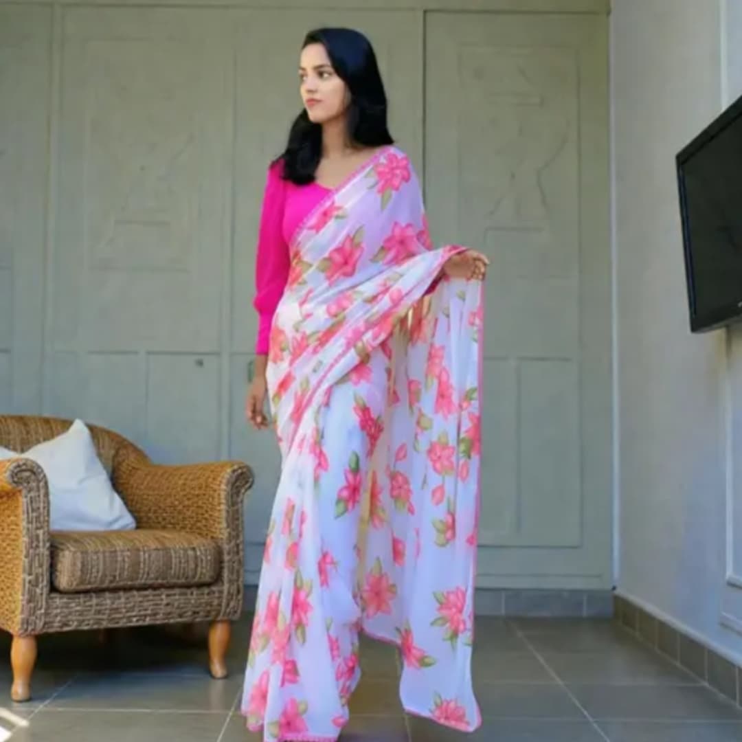 Daily Wear Style Printed Saree For Women with Unstitch Blouse Piece 1
