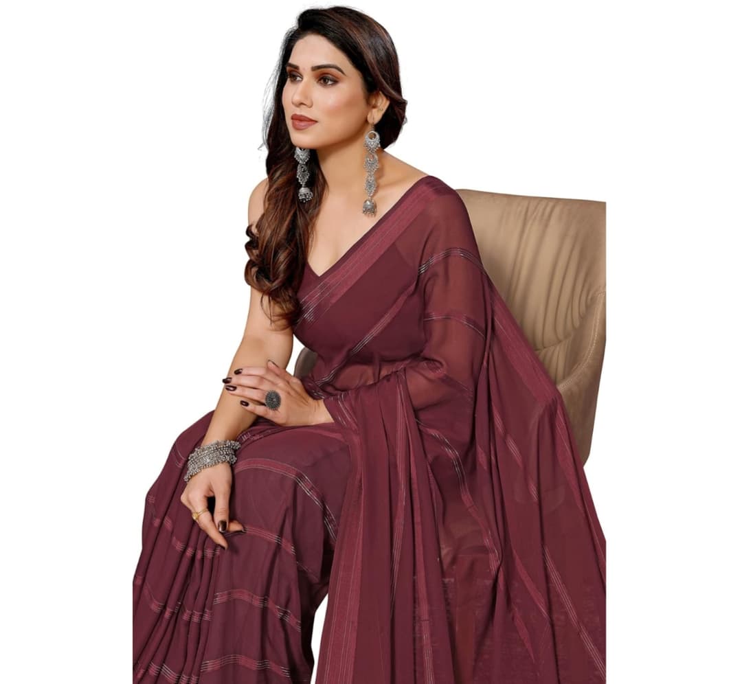 Awafu Embellished Striped Satin Saree 1