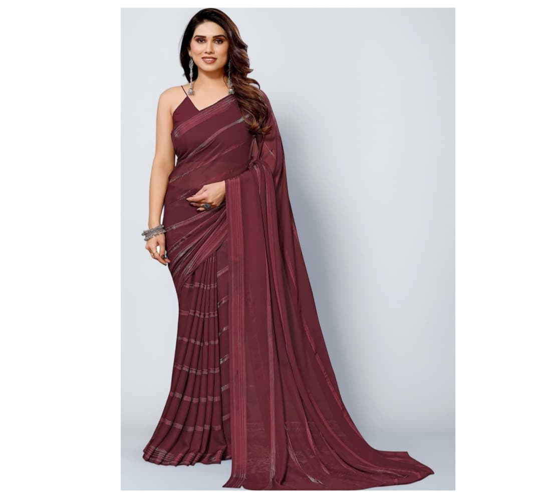 Awafu Embellished Striped Satin Saree 2