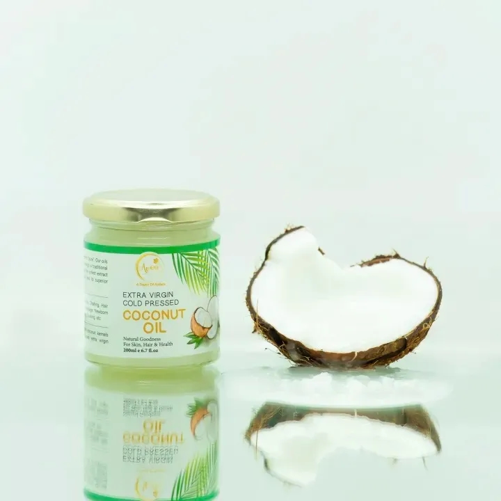 Avani Nepal 100% Natural Extra Virgin Cold Pressed Round Glass Coconut Oil | For Skin , Hair and Health Care | Made in Nepal | 200ml - By Allure Cosmetics 1