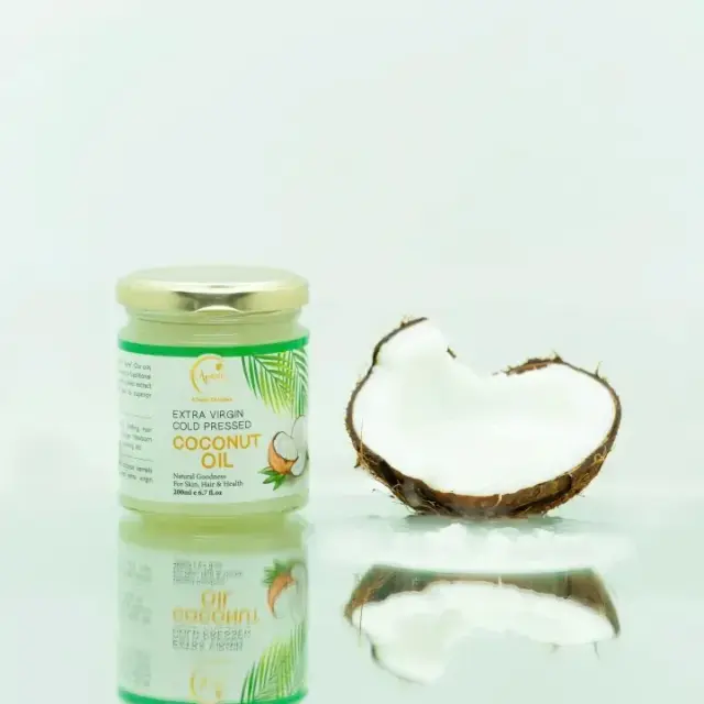 Avani Nepal 100% Natural Extra Virgin Cold Pressed Round Glass Coconut Oil | For Skin , Hair and Health Care | Made in Nepal | 200ml - By Allure Cosmetics