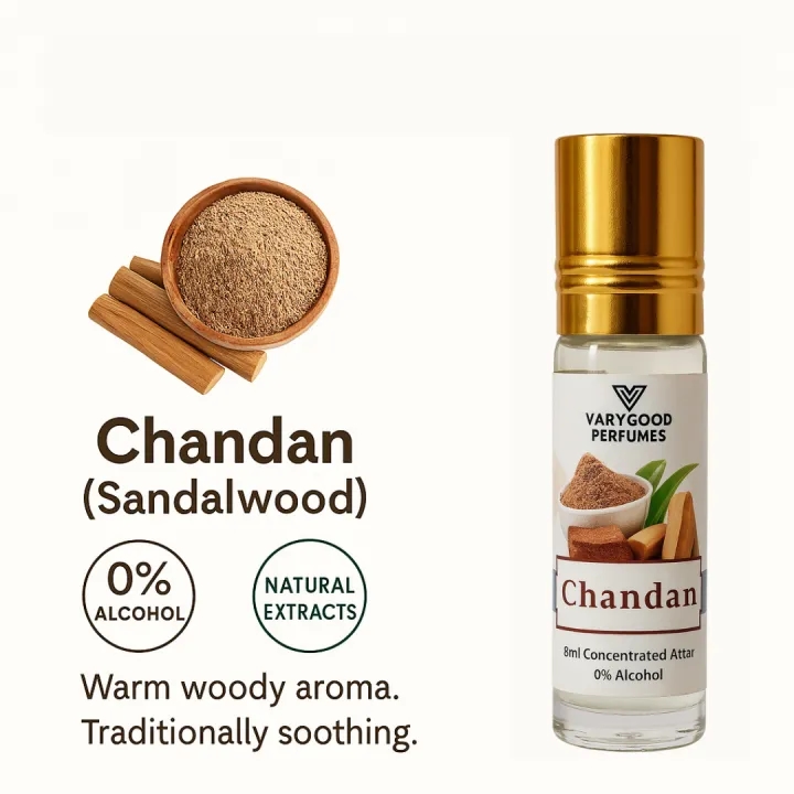 VaryGood Perfumes Chandan & Kesar Chandan Attar Combo (2 x 8ml) – Long Lasting Natural Fragrance Perfume Roll On For Men Women 2