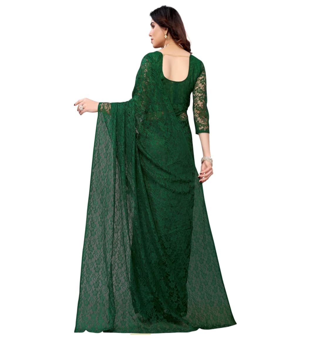 Bollywood Net Saree Green Color with Blouse 3