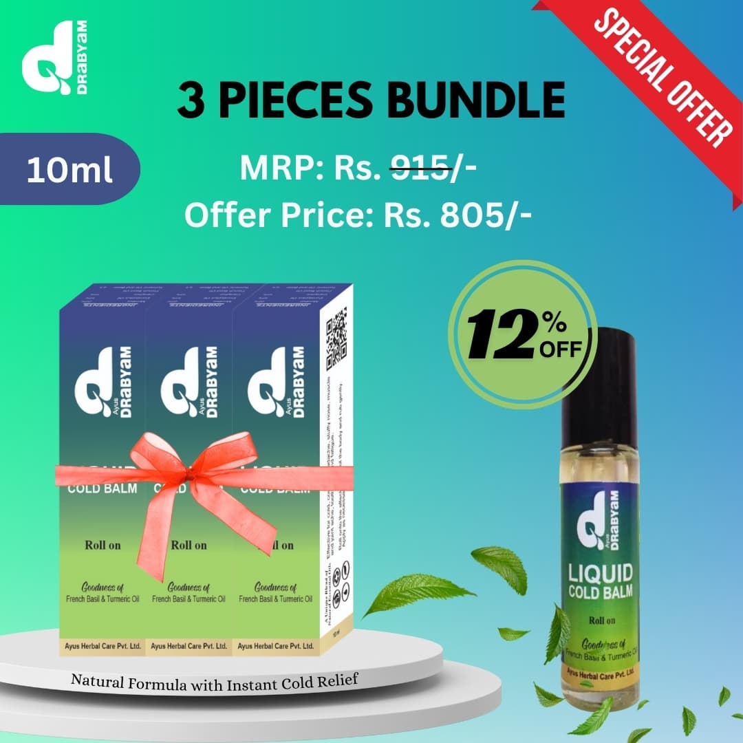 Drabyam Liquid Cold Balm Roll-On 10ml - 3 Pieces Mega Bundle