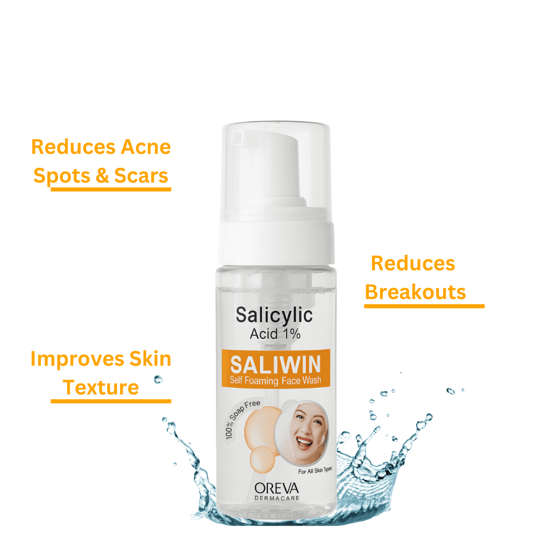 Oreva Dermacare Saliwin Self Foaming 1% Salicylic Acid Face Wash 150ml | For Oily & Acne-Prone Skin 1