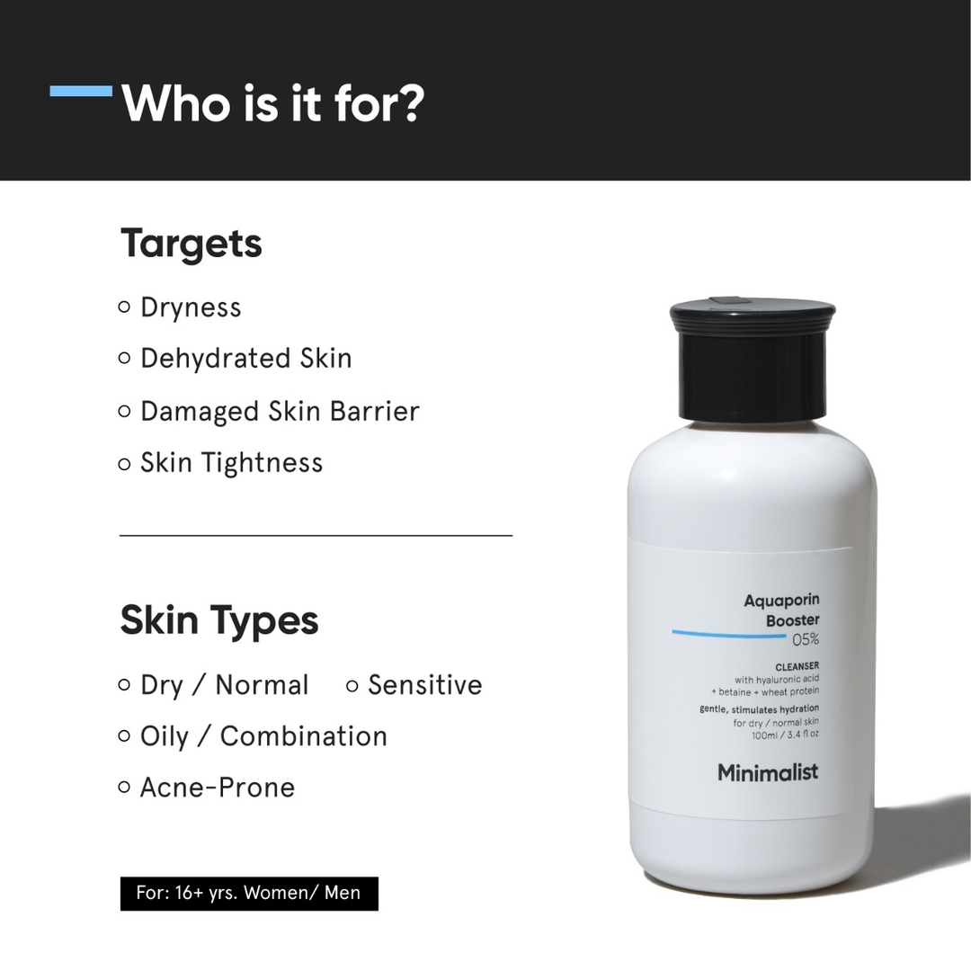 Minimalist Face Wash for Dry Skin with Hyaluronic Acid | 5% Aquaporin Booster Gently Cleanses & Hydrates Skin | For Women & Men | 3.4 Fl Oz / 100 ml 3