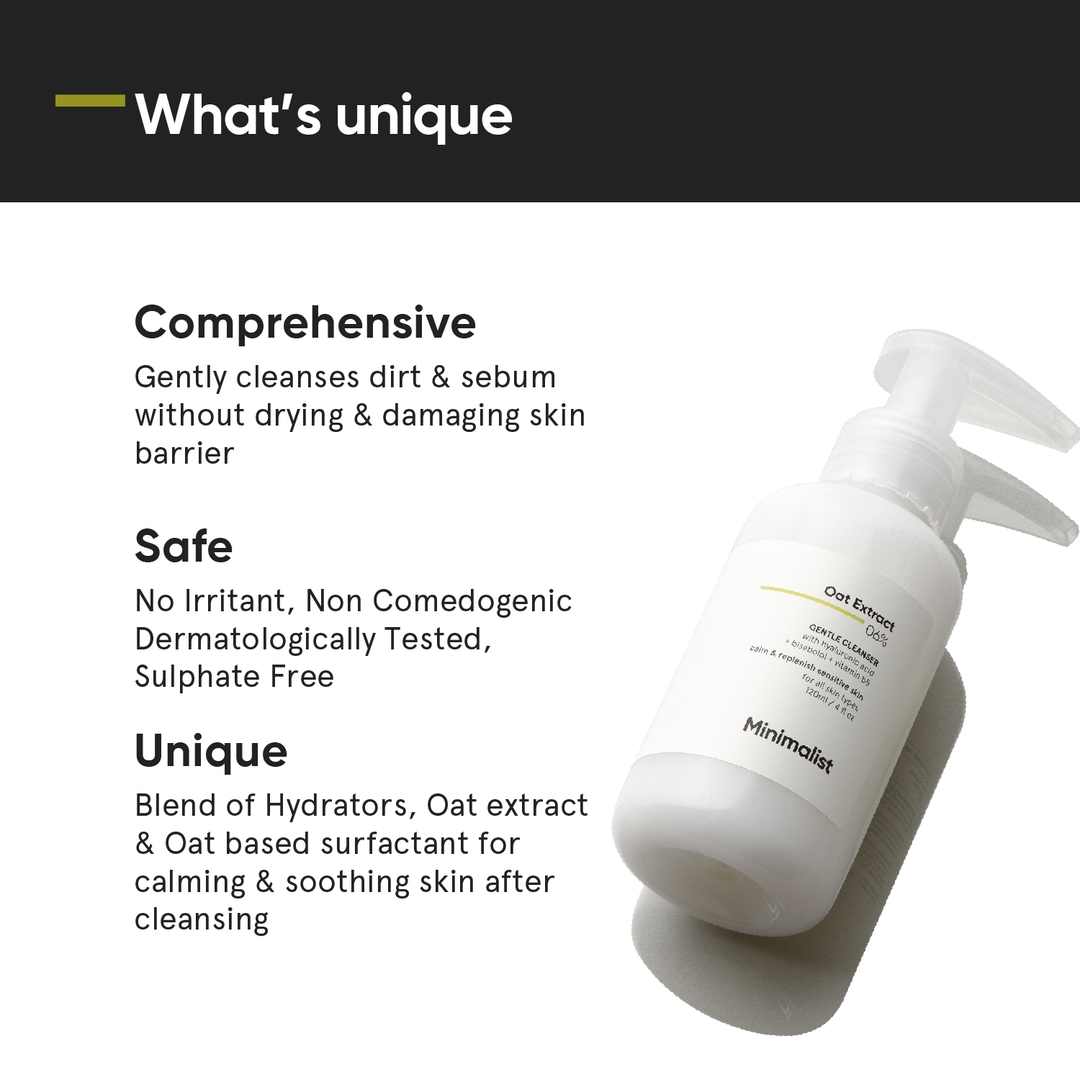 Minimalist Gentle Cleanser 6% Oat Extract For Sensitive Skin | Hydrating | Sulphate Free | Non-Drying | Non-Irritant | Gentle Face Wash With Hyaluronic Acid (120 ml) 3