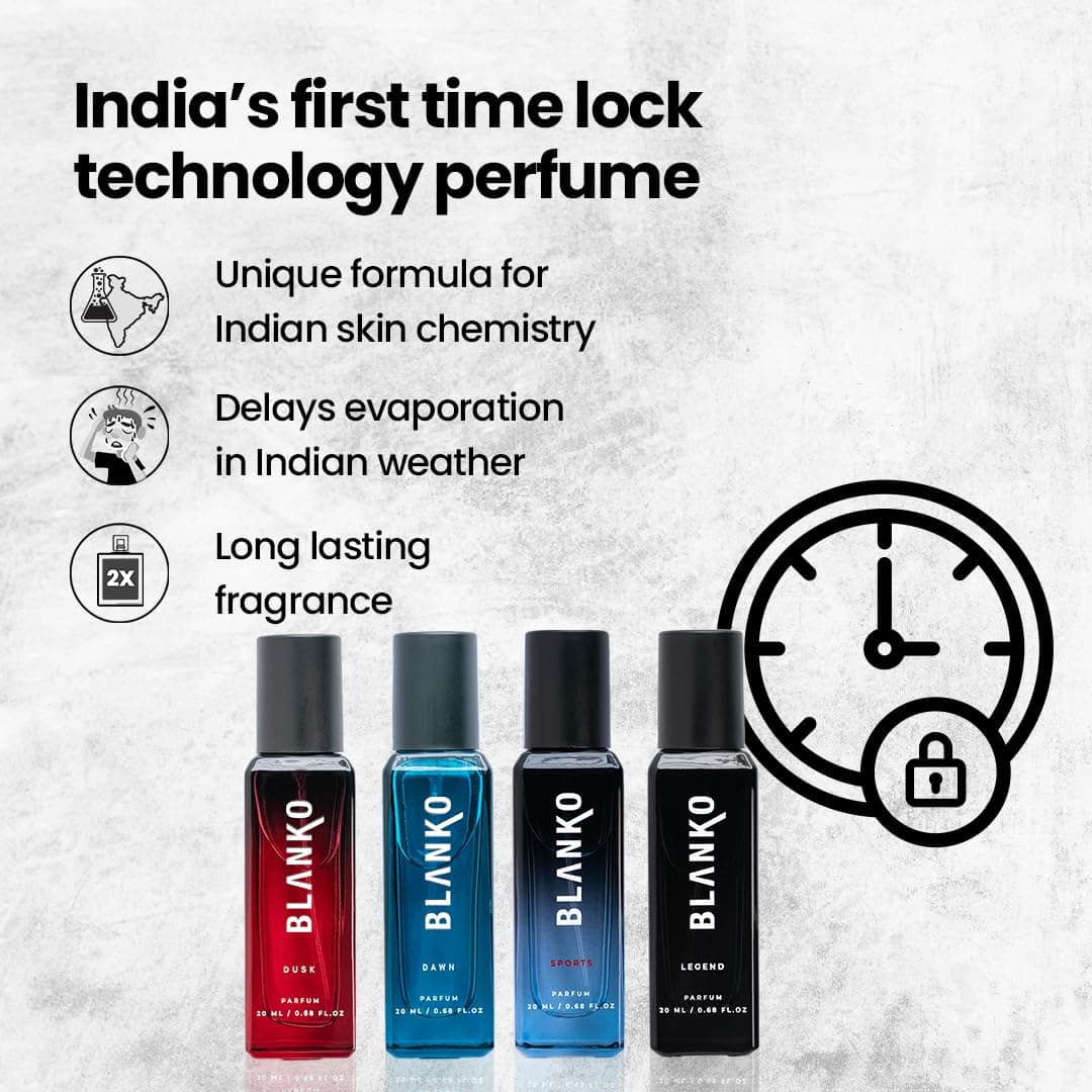 BLANKO Powerful Men Perfume Collection (4x20ml) | Longest Lasting Mens Dawn Scented Liquid Perfume With Time Lock Technology | Luxury Fragrance Gift Set For Husband, Father, Brother 2