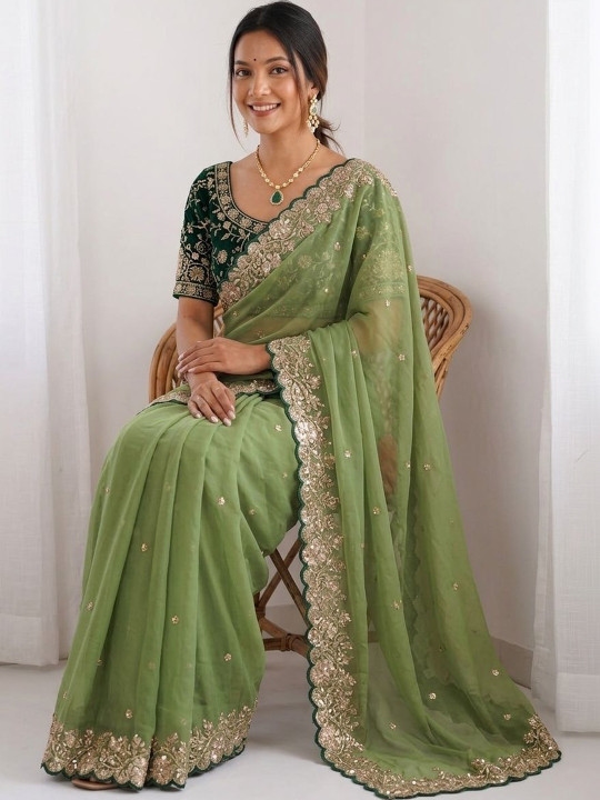 Embellished Embroidered Pure Georgette Heavy Work Saree 2