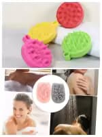 Combo Set 2-in-1 Skin-friendly Bath Sponge | Double-Sided Exfoliating Shower Glove & Bath Ball With Silicone Hair Massager Brush.