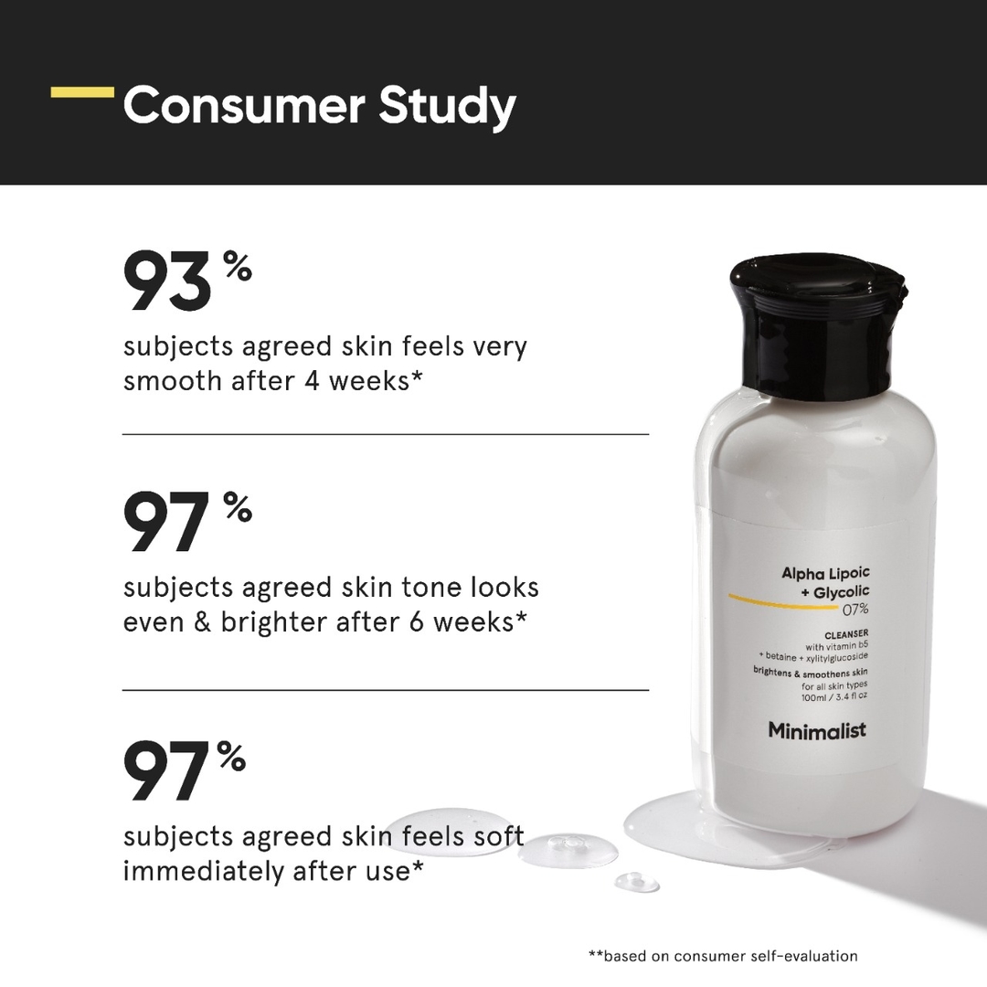 Minimalist 7% ALA & AHA Face Wash for Brightening, Exfoliating, Glow & Even Tone | With Vitamin B5 For Hydration & Glycolic Acid For Exfoliation | 3.4 Fl Oz / 100 ml 4