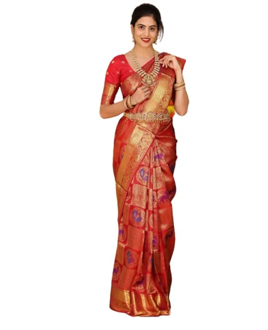 Women's kanjivaram Kanchipuram Silk Traditional Saree With Uns-titched Blouse Piece