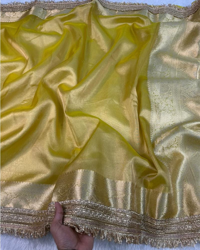 Yellow Coloor Banarasi Organza Tissue Silk Saree 6