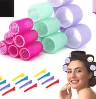 Hair Rollers for Long Hair, 6 Pcs Salon Hairdressing Curlers Velcro Rollers Set for Hair, Random Color Self Grip Hair Roller Kit with 5 Clips