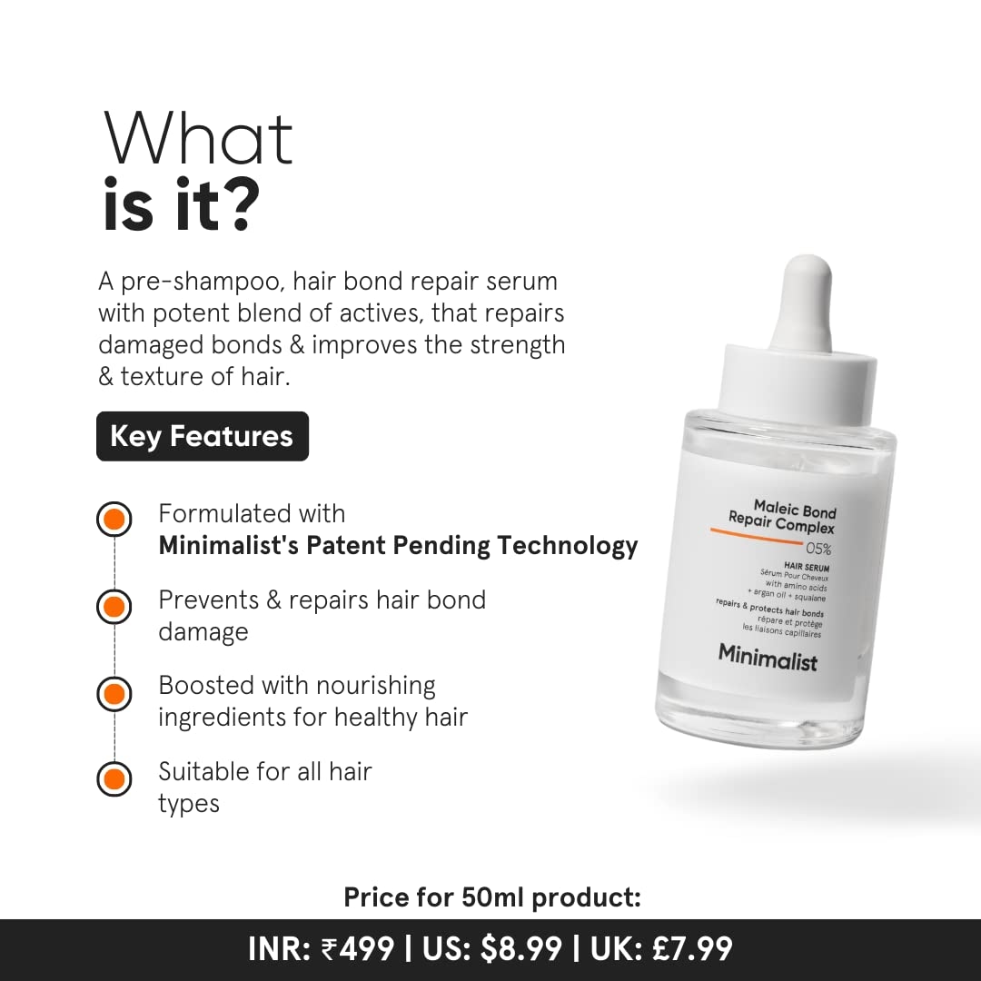 Minimalist Maleic Bond Repair Complex 05% Hair Serum with Amino Acids, Argan Oil & Squalane For Damaged Hair50 ml 3
