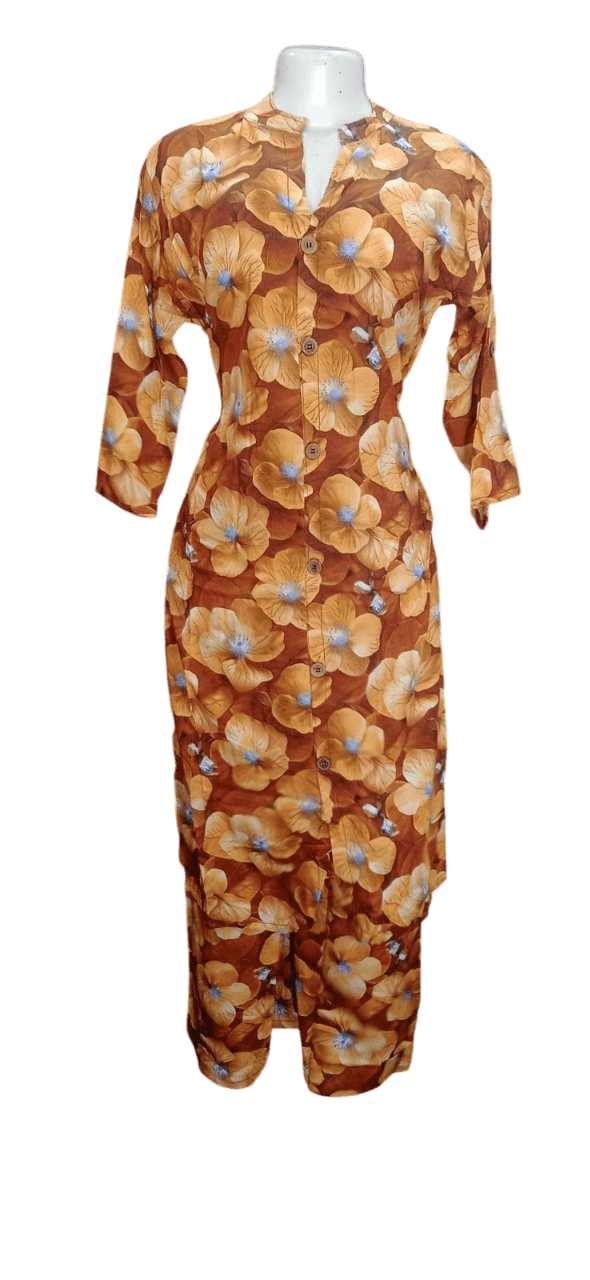 Women's Floral Printed Cotton Kurta Set , Button Down, 3/4 Sleeve, Mandarin Collar, Casual & Comfortable Daily Wear 4