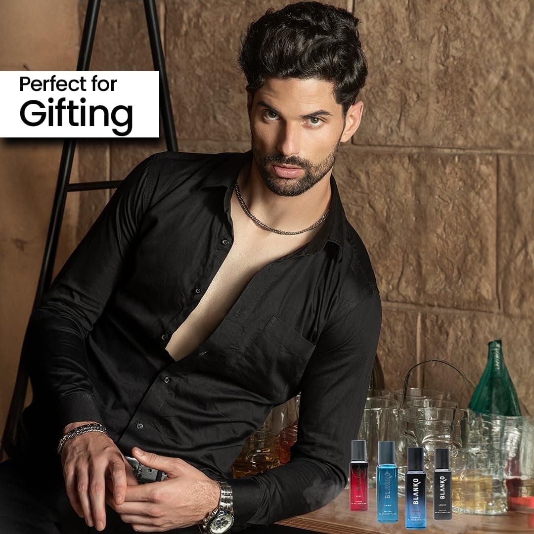 BLANKO Powerful Men Perfume Collection (4x20ml) | Longest Lasting Mens Dawn Scented Liquid Perfume With Time Lock Technology | Luxury Fragrance Gift Set For Husband, Father, Brother 4