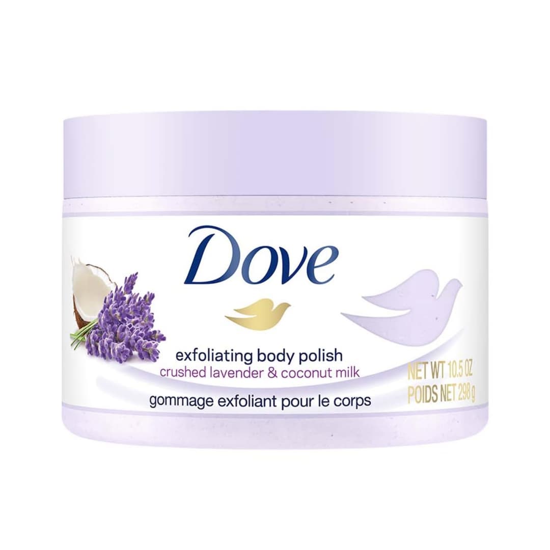 Dove Exfoliating Body Polish Body Scrub Crushed Lavender & Coconut Milk 10.5 oz 298gm
