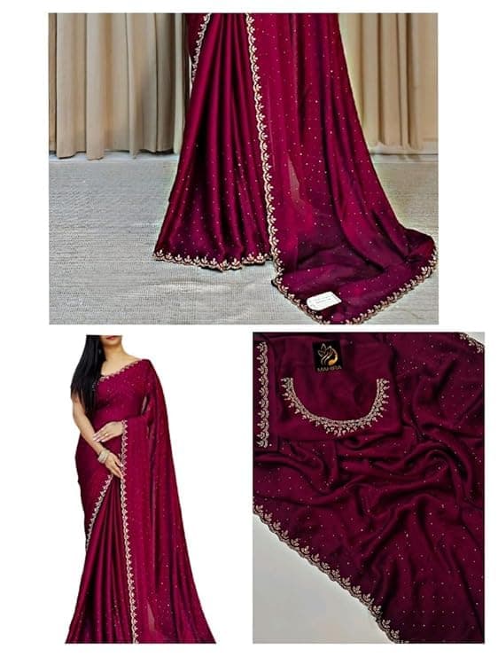 Shivshakti Collection Fancy Party Premium Georgette Embelished Swaroski Zarkan Stone Work Saree With Blouse 2
