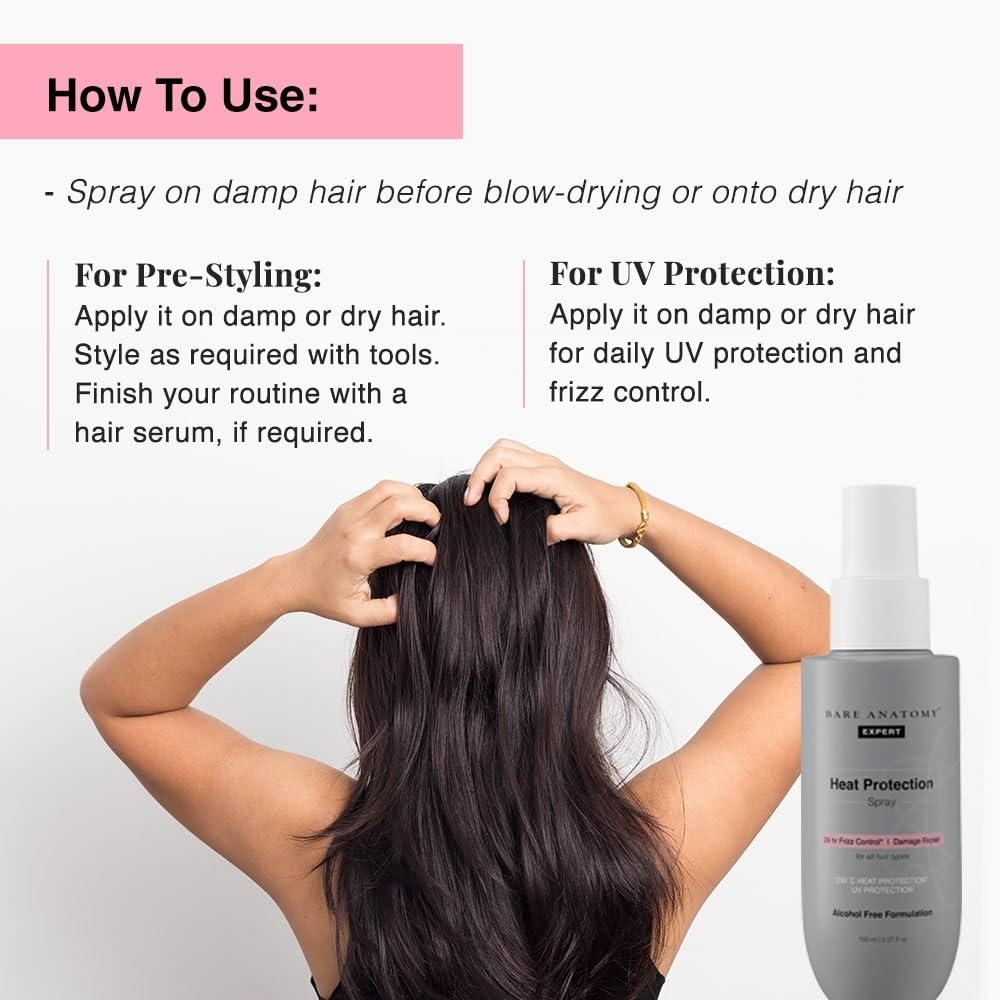 Bare Anatomy Heat Protection Spray Serum | Controls Frizz for up to 24 Hrs | Vitamin E, Pea Protein & Veg Keratin Enriched | Paraben Free | For Women & Men | Vegan |230 °C Heat Protection | 150 ml - By Allure Cosmetics 5