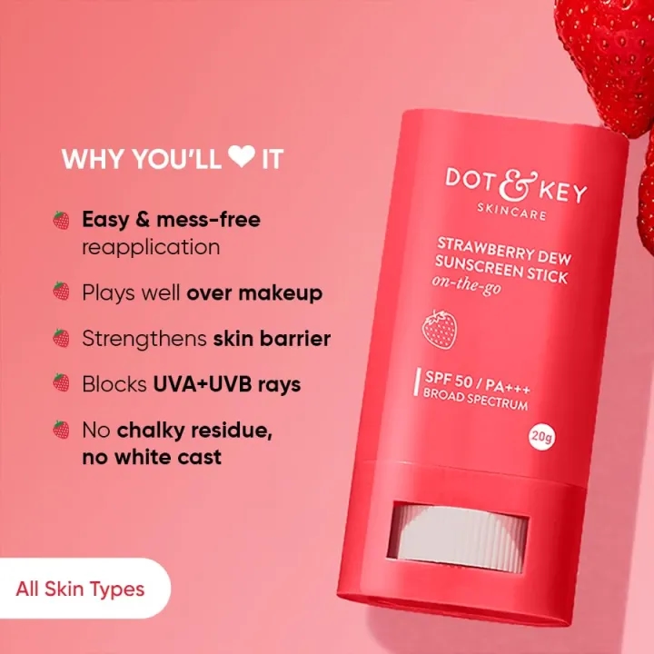 Dot & Key Strawberry Dew SPF 50 Sunscreen Stick Air Light, SPF 50 PA+++, Broad Spectrum UVA / UVB Rays Protection 20gm 2