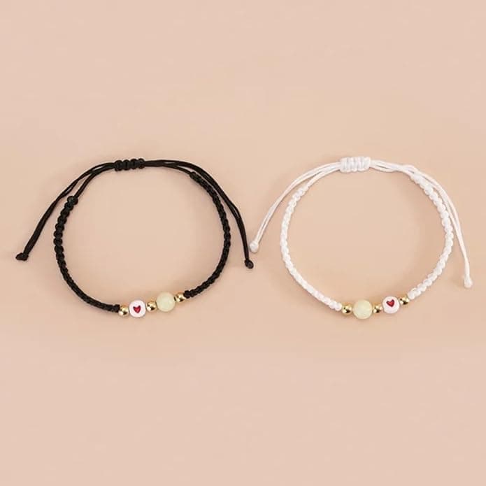 2 Pcs/Set Glow in the Dark Heart Braided Rope Couple Bracelets - Adjustable Matching Relationship Jewelry Gift 1