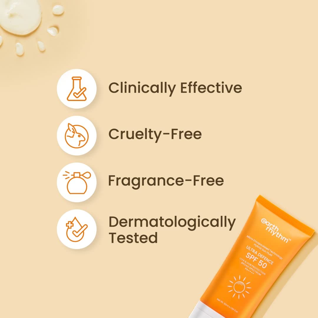 Earth Rhythm Ultra Defence Hybrid Sunscreen SPF 50 | PA++++ UVA/B Borad Spectrum, Lightweight, No White Cast Non Sticky/Non Greasy | For Men & Women - 50ml 2
