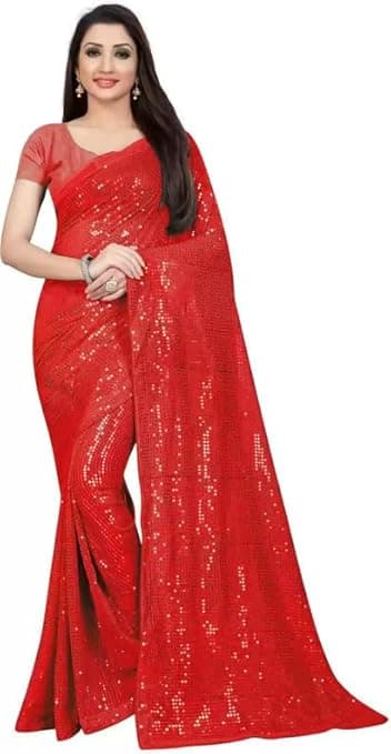 Embroidered Bollywood Georgette Saree (Red) Line-Seq Red Anubhav ent.