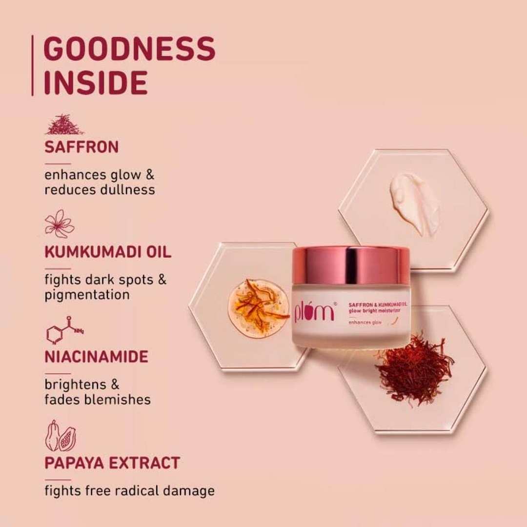 Plum Saffron & Kumkumadi Oil SPF 35 Daily Glow Bright Moisturizing Cream 50g | Quick-Absorbing Day Cream to Brighten Skin, Enhance Glow | UVA/UVB Protection | All Skin Types | Women & Men 4