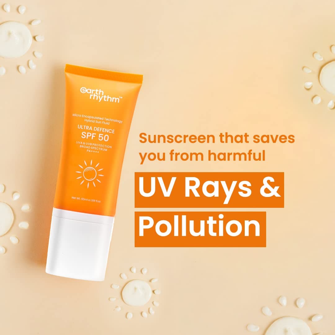 Earth Rhythm Ultra Defence Hybrid Sunscreen SPF 50 | PA++++ UVA/B Borad Spectrum, Lightweight, No White Cast Non Sticky/Non Greasy | For Men & Women - 50ml 1