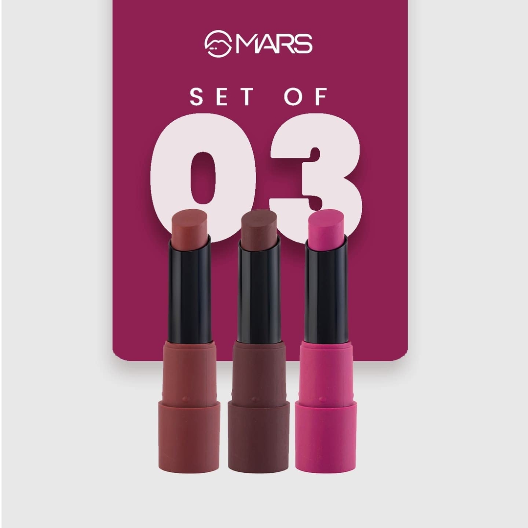 MARS Matte Box Set of 3 Lipsticks for Women | Long-Lasting | Smooth Finish | Moisturizing | One Swipe Pigmentation 3x3.2 gm 06-All Rounder 6