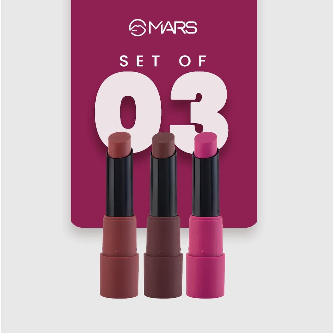 MARS Matte Box Set of 3 Lipsticks for Women | Long-Lasting | Smooth Finish | Moisturizing | One Swipe Pigmentation 3x3.2 gm 06-All Rounder 5