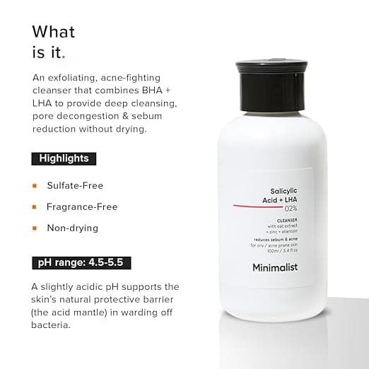 Minimalist Anti-Acne Salicylic Acid 2% Face Wash For Oily & Acne Prone Skin | With LHA for Pore Cleansing, Oil Control & Sebum Regulation | Cleanser for Women & Men | 100 ml 1