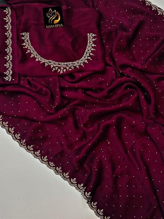 Shivshakti Collection Fancy Party Premium Georgette Embelished Swaroski Zarkan Stone Work Saree With Blouse 1