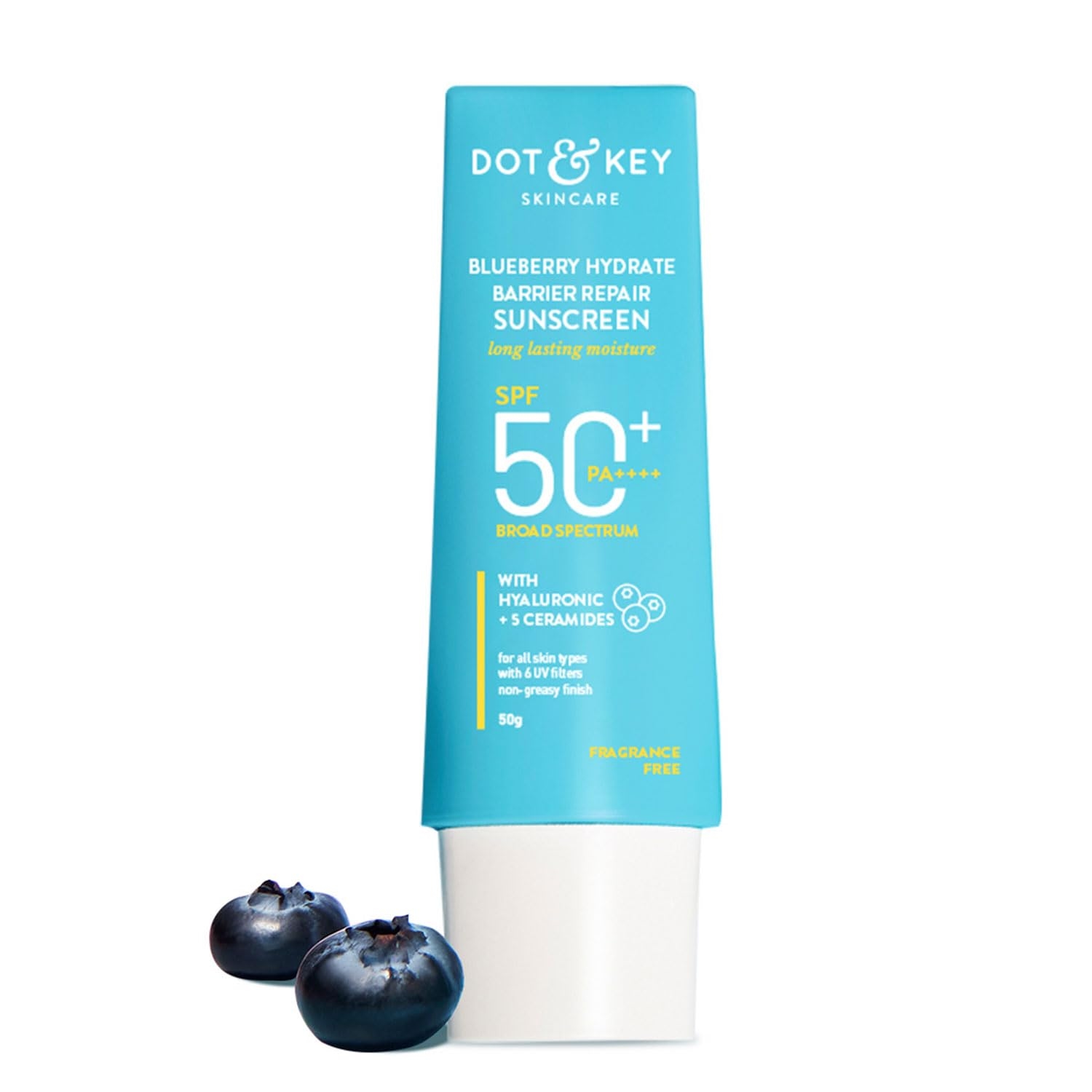 Dot & Key Blueberry Hydrate Barrier Repair Sunscreen Spf 50+, Pa++++|For Dry&Sensitive Skin|Non - Greasy Finish|No White Cast|Uv & Blue Light Protection|Broad Spectrum|For Women&Men|50G, 1 Count 1