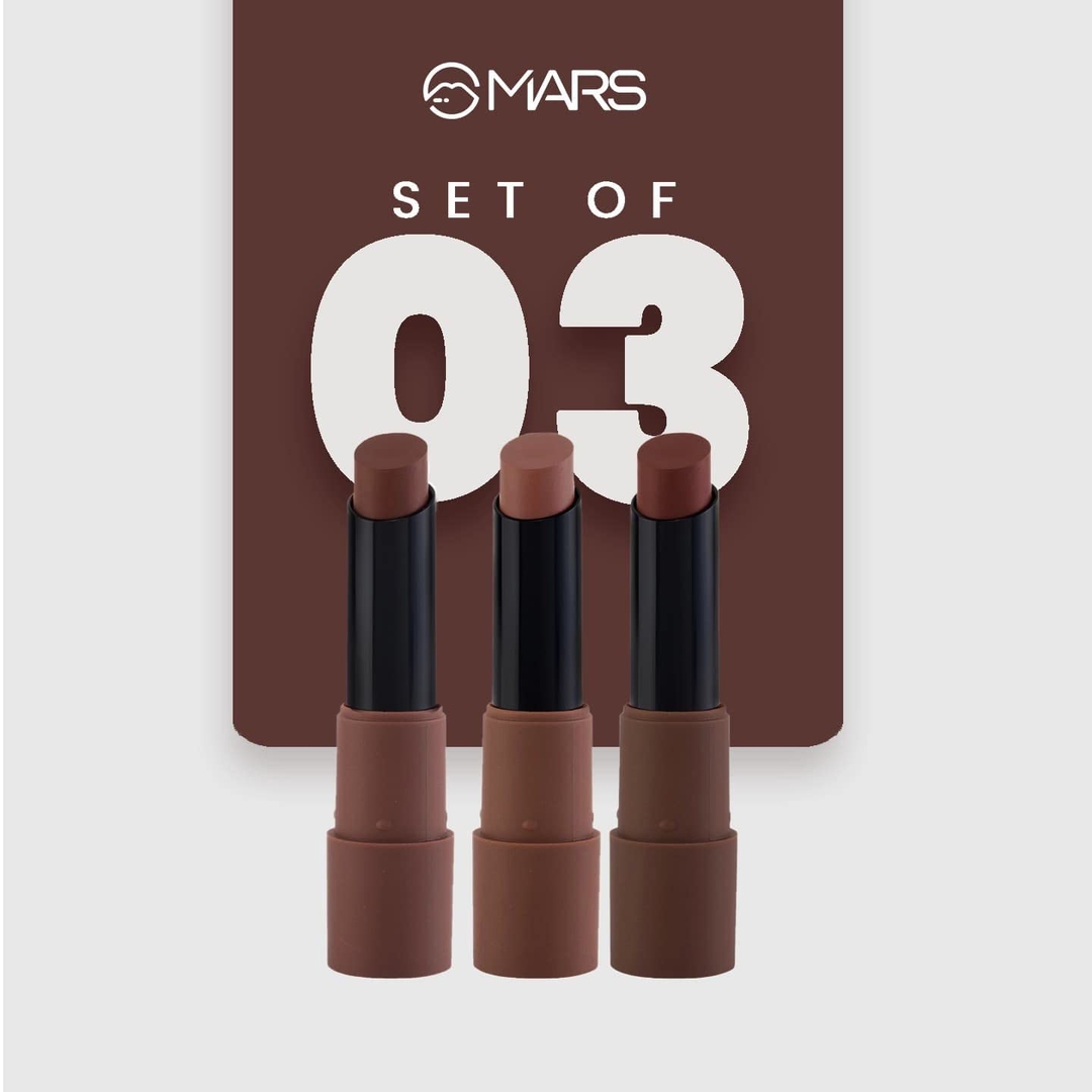 MARS Matte Box Set of 3 Lipsticks for Women | Long-Lasting | Smooth Finish | Moisturising | One Swipe Pigmentation | 3x3.2 gm 04-Brown 8