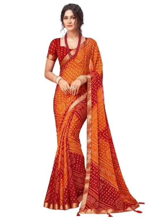 Women's Bandhani Printed Chiffon Saree with Blouse 1