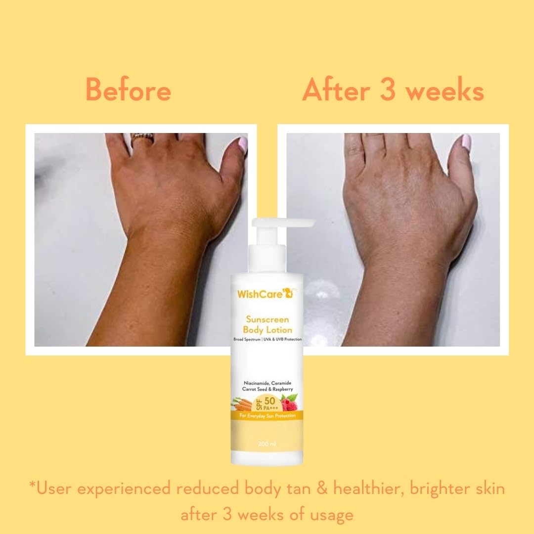 WishCare SPF50 Sunscreen Body Lotion - Broad Spectrum - UVA & UVB Protection with No White Cast - With Carrot Seed & Raspberry - For Men & Women - 200 Ml 3