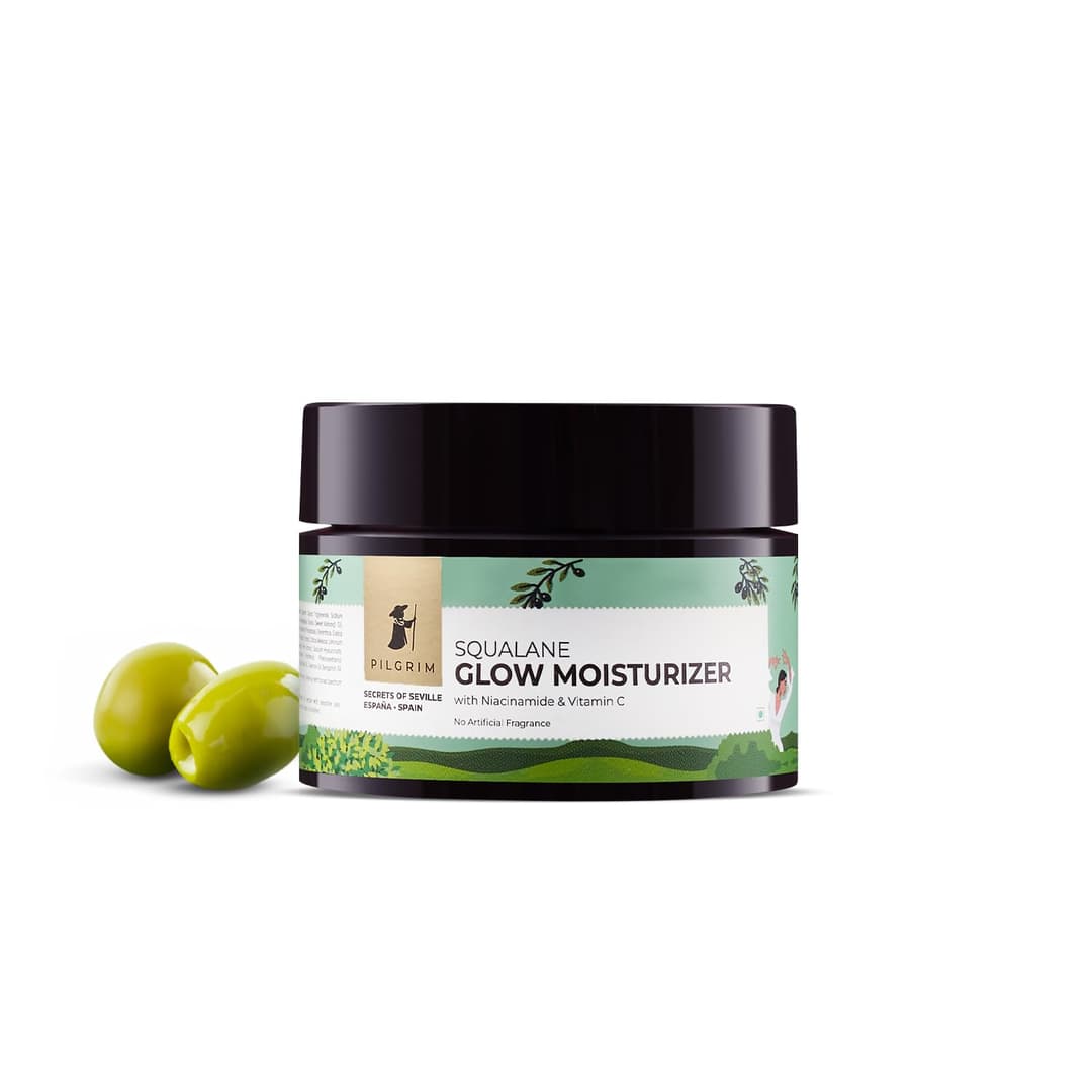 Pilgrim Squalane Niacinamide & Vitamin C Glow Moisturizer Cream for face | Moisturizer for dry skin hydration | Face moisturizer with vitamin c for glowing skin |Non-greasy | For Women and Men I 50 gm