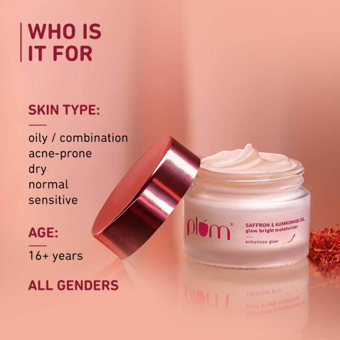 Plum Saffron & Kumkumadi Oil SPF 35 Daily Glow Bright Moisturizing Cream 50g | Quick-Absorbing Day Cream to Brighten Skin, Enhance Glow | UVA/UVB Protection | All Skin Types | Women & Men 3