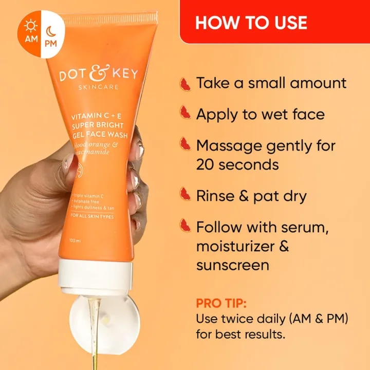 DOT & KEY Vitamin C + E Super Bright Gel Face Wash For Glowing And Brightening Skin 100ml 4