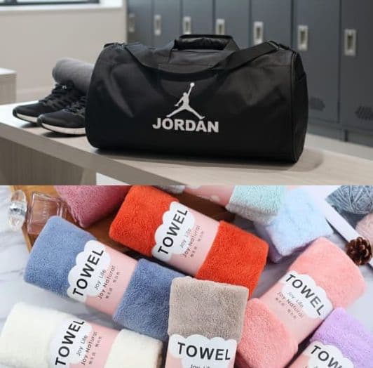 Jordan Gym Duffle Bag & Soft Microfiber Hand Towel Combo Set - Waterproof Sports & Fitness Bundle