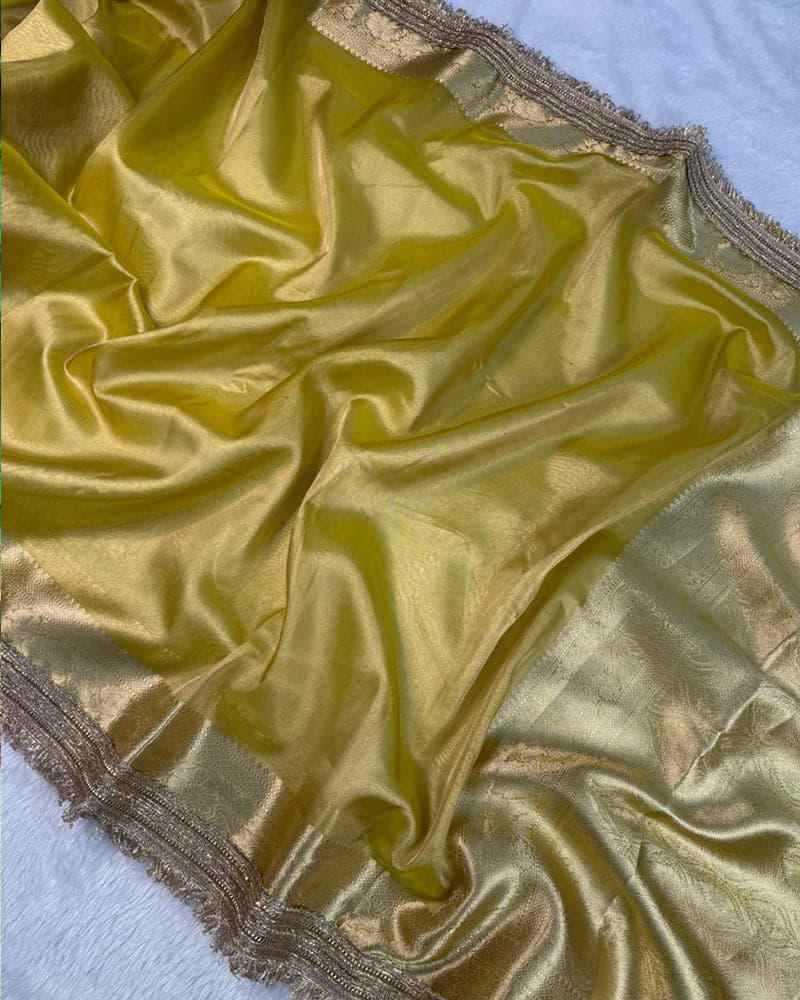 Yellow Coloor Banarasi Organza Tissue Silk Saree 5