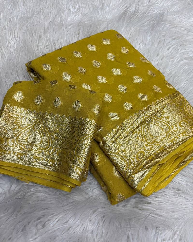 Samridhi Collection Yellow Color Pure Viscose Georgette Saree 4