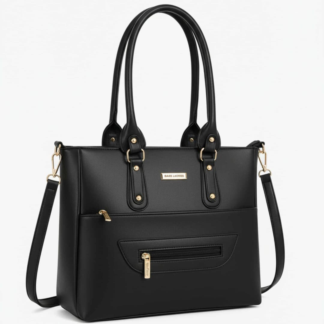 PU Leather Ladies Handbag โ Elegant Black Shoulder Bag with (10x14 inches) Black