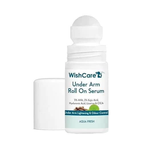 WishCare Underarm Roll On Serum - 5% AHA, 3% Kojic Acid, HA, Licorice - Underarm Lightening & Odour Control - Long Lasting Aqua Fragrance-50ml